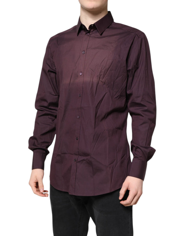 Dolce & Gabbana Burgundy Cotton GOLD Long Sleeves Shirt