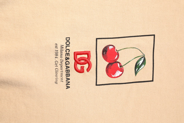 Dolce & Gabbana Beige Cherry Print Crew Neck Pullover Sweater