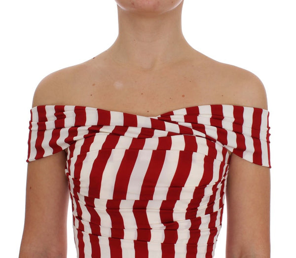 Dolce & Gabbana Red White Silk Stretch Dress