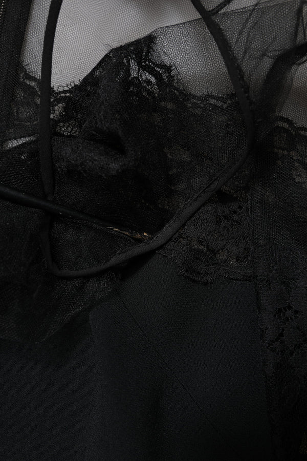 Dolce & Gabbana Black Lace Trim Nylon Tulle Sheath Midi Dress