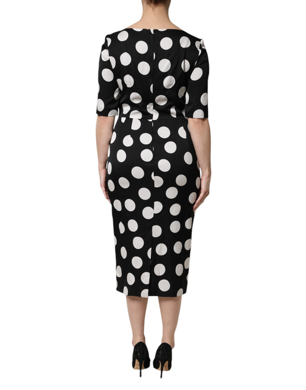 Dolce & Gabbana Black White Polka Dot Sheath Midi Dress