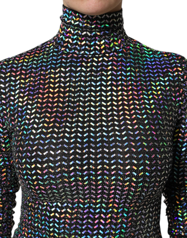 Dolce & Gabbana Black Embellished Nylon Bodycon Mini Dress