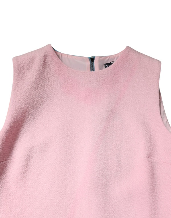 Dolce & Gabbana Pink Blue Wool Sleeveless Shift Mini Dress