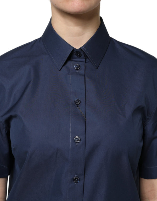 Dolce & Gabbana Blue Cotton Short Sleeves Button Down Top