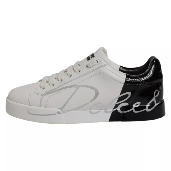 Dolce & Gabbana White Black Logo Portofino Men Sneaker Shoe