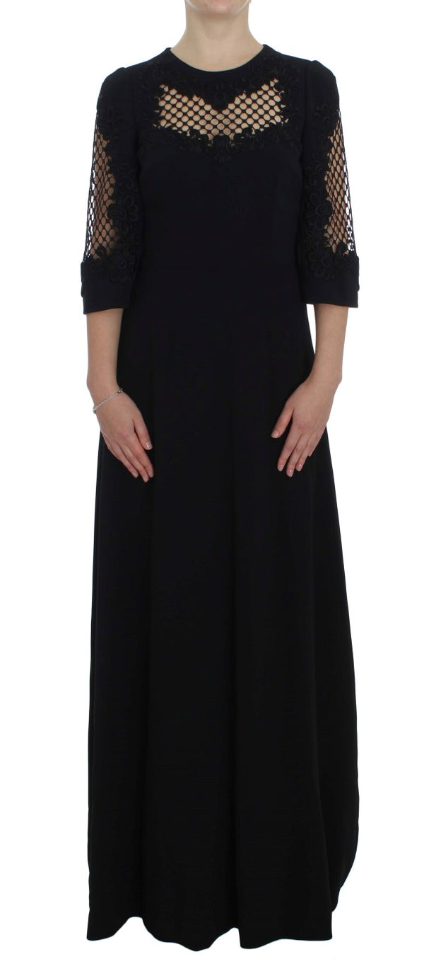 Dolce &amp; Gabbana musta Ricamo Wool Stretch Maxi -mekko