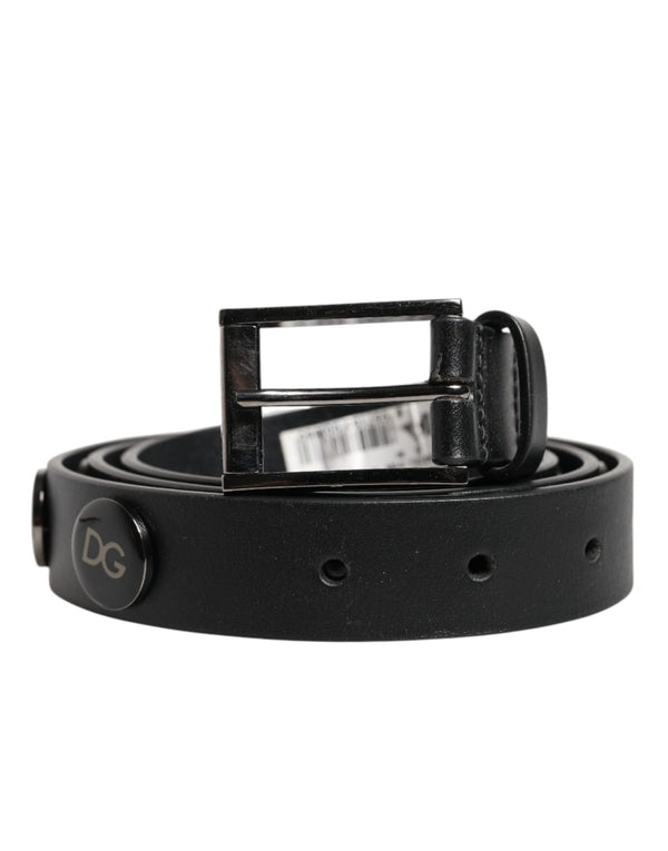 Dolce & Gabbana Black Luxury Leather DG Studs Buckle Belt