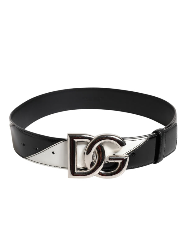 Dolce & Gabbana Black White Leather DG Metal Buckle Belt