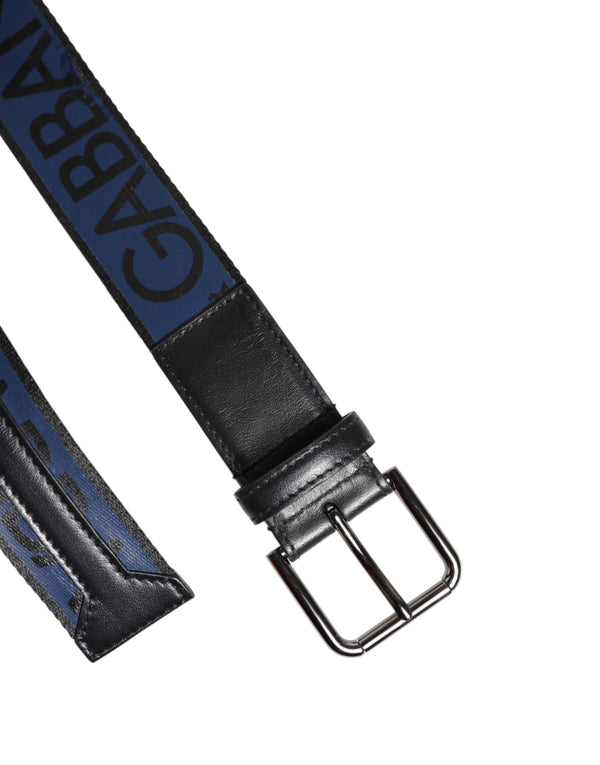 Dolce & Gabbana Black Blue DG Logo Silver Metal Buckle Belt