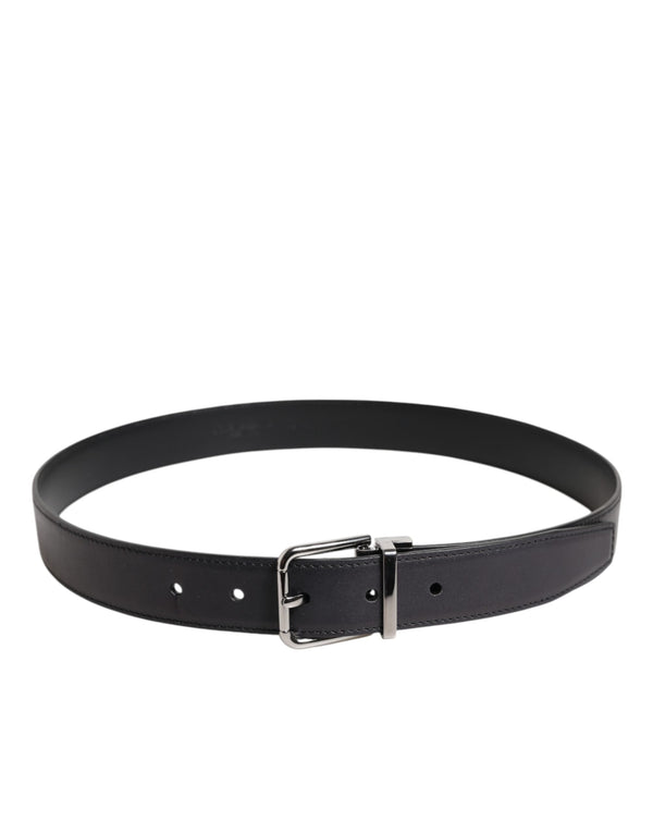 Dolce & Gabbana Black Classic Calf Leather Silver Buckle Belt