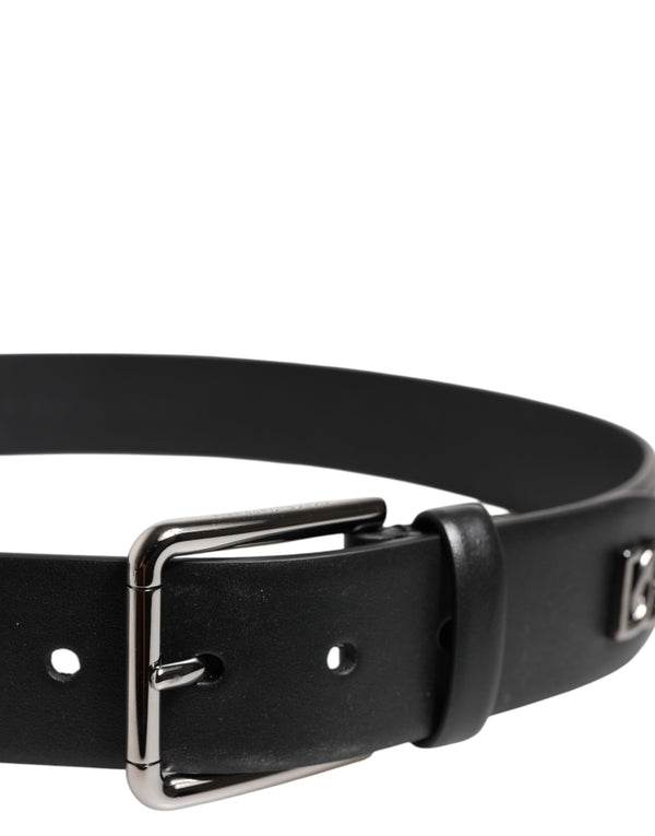 Dolce & Gabbana Black Calf Leather Studded Silver Buckle Belt