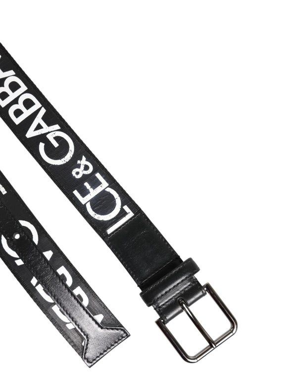 Dolce & Gabbana Black White DG Logo Brass Metal Buckle Belt