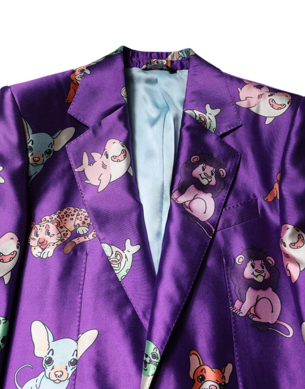Dolce & Gabbana Purple Silk Animal Print 3 Piece Suit