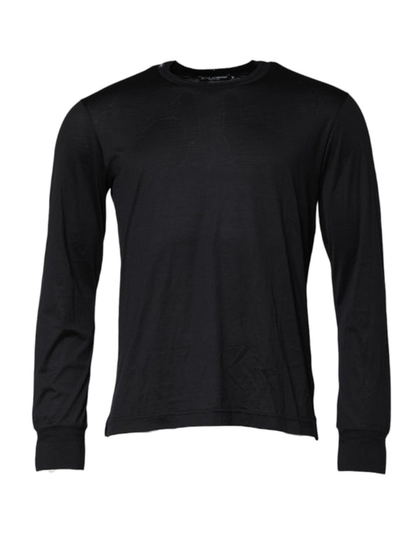 Dolce & Gabbana Dark Blue Silk Crew Neck Men Pullover Sweater