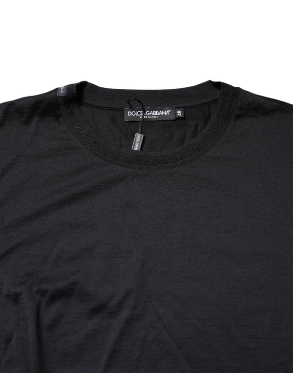 Dolce & Gabbana Dark Blue Silk Crew Neck Men Pullover Sweater