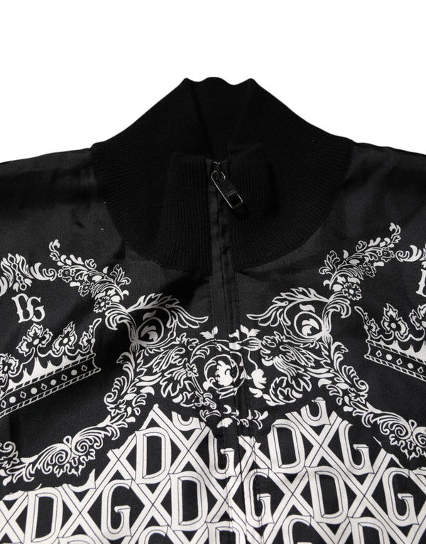 Dolce & Gabbana Black White Bandana Print Full Zip Sweater