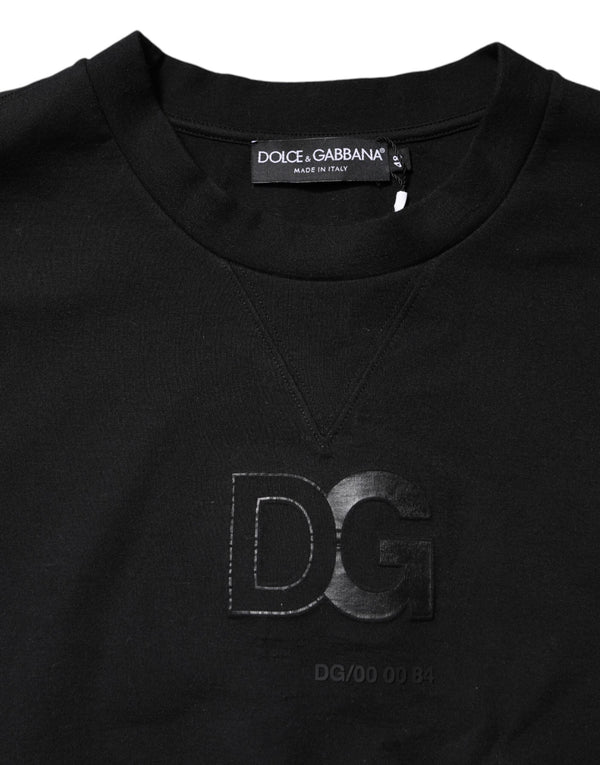 Dolce & Gabbana Black Embossed Logo Cotton Crew Neck Sweater