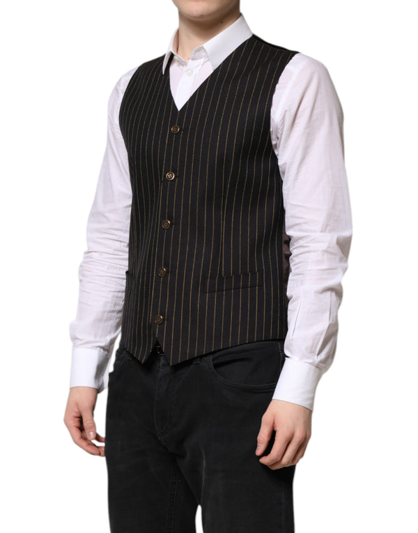 Dolce & Gabbana Black Stripes Wool Formal Men Waistcoat Vest