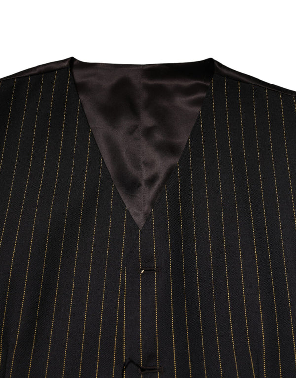 Dolce & Gabbana Black Stripes Wool Formal Men Waistcoat Vest