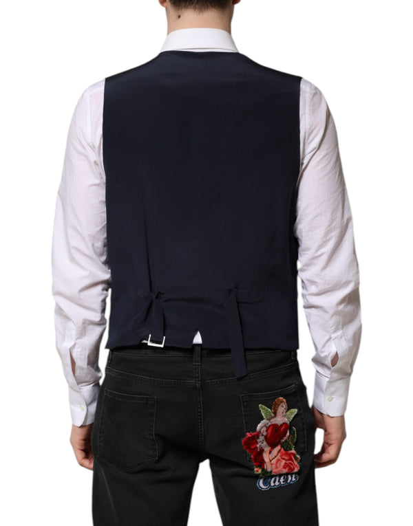 Dolce & Gabbana Blue Stripes Wool Formal Men Waistcoat Vest