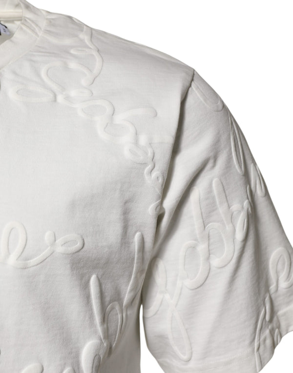 Dolce & Gabbana White Cotton Logo Embossed Crew Neck T-shirt