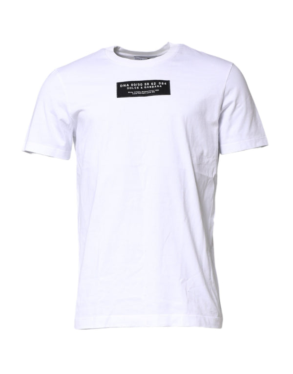 Dolce & Gabbana White Cotton Logo Patch Crew Neck T-shirt