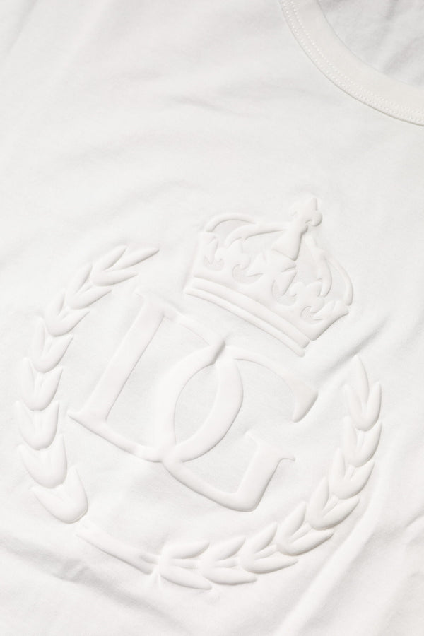 Dolce & Gabbana White Cotton DG Crown Embossed T-shirt