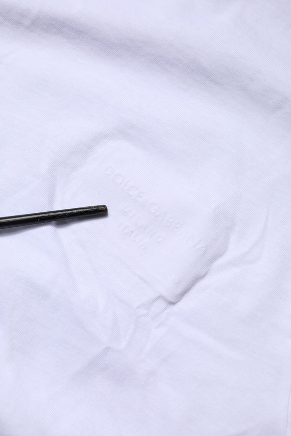 Dolce & Gabbana White Cotton Logo Patch Crew Neck T-shirt
