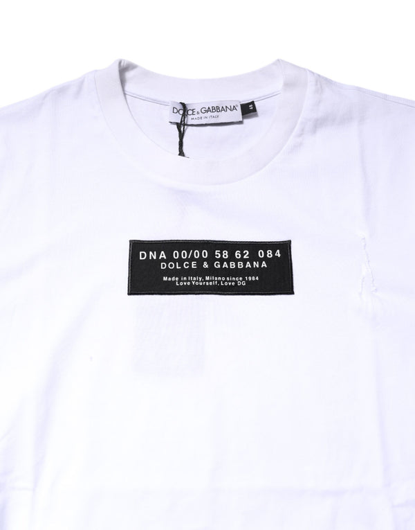 Dolce & Gabbana White Cotton Logo Patch Crew Neck T-shirt