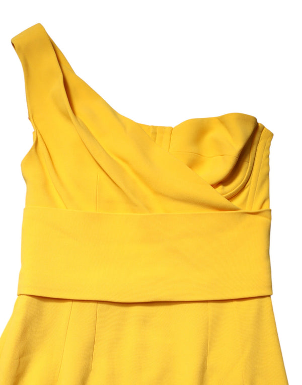 Dolce & Gabbana Yellow One Shoulder Side Slit Midi Dress