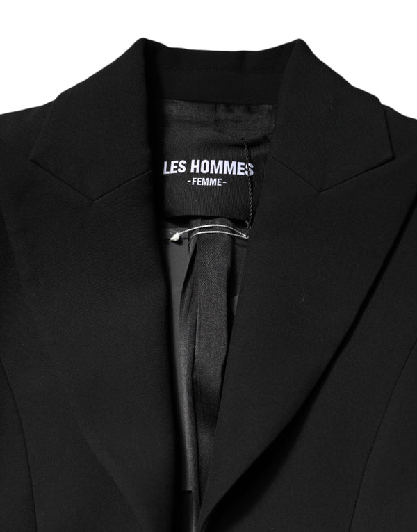 Les Hommes Black Polyester Single Breasted Trench Coat Jacket