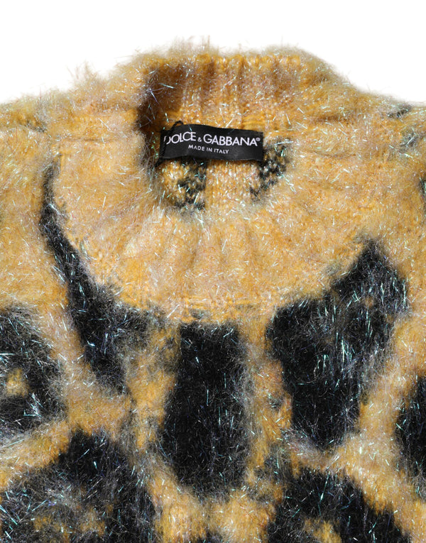 Dolce & Gabbana Multicolor Leopard Mohair Crew Neck Sweater
