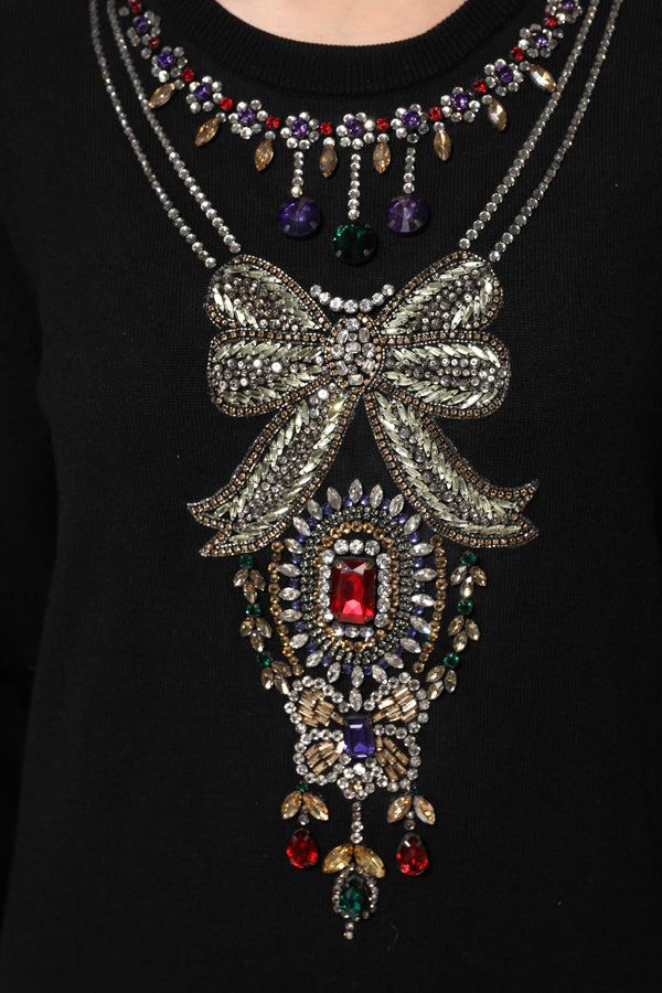 Dolce & Gabbana Black Cashmere Crystal Embellished Sweater
