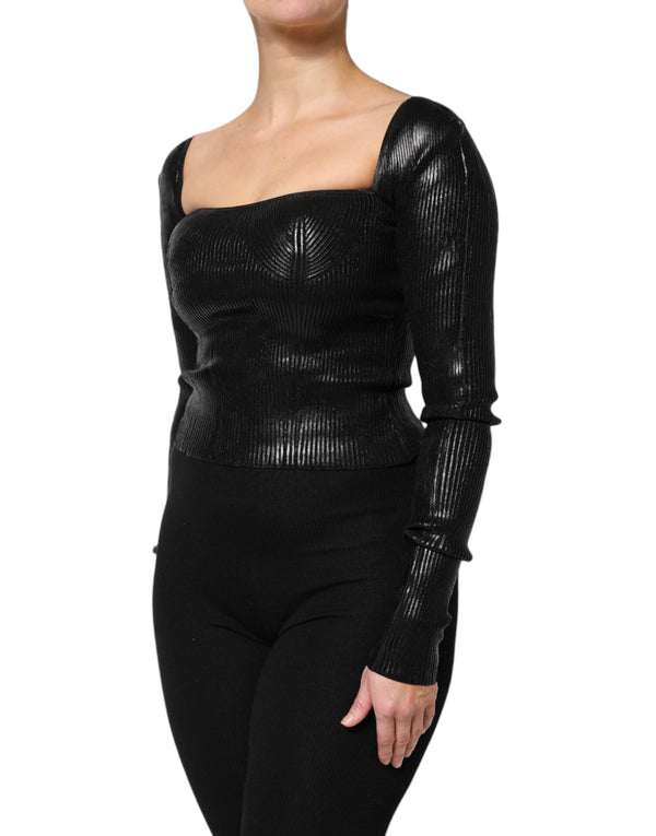 Dolce & Gabbana Black Viscose Long Sleeves Fitted Blouse Top