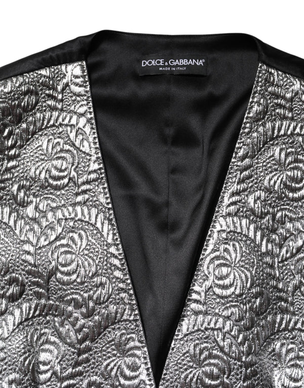 Dolce & Gabbana Silver Floral Jacquard Sleeveless Vest Top