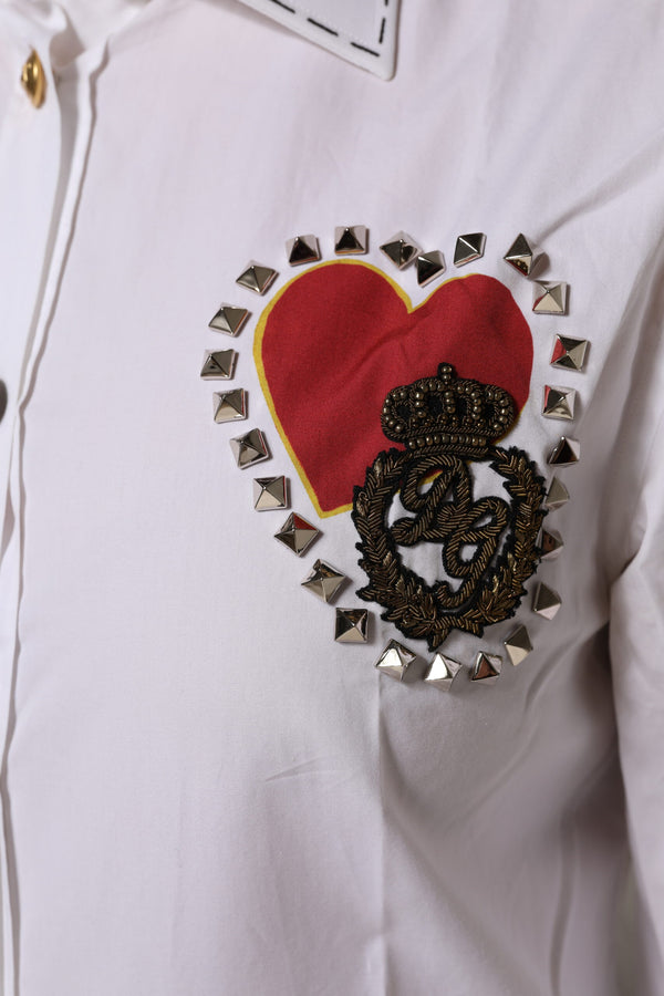 Dolce & Gabbana White Cotton Floral Embellished Shirt Top