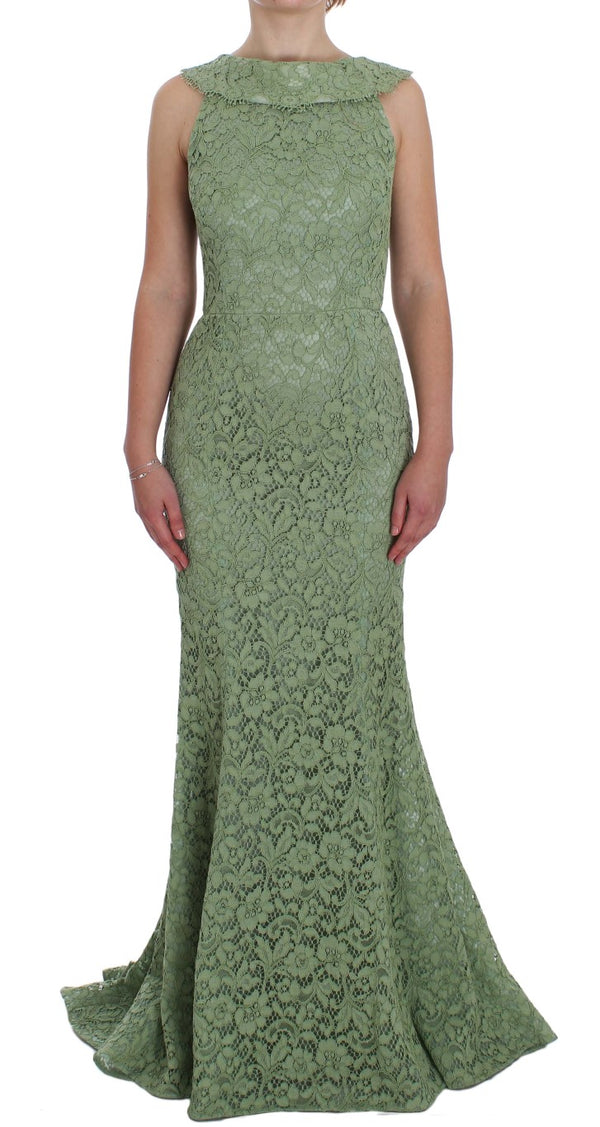 Dolce & Gabbana Elegant Green Floral Lace Maxi Dress