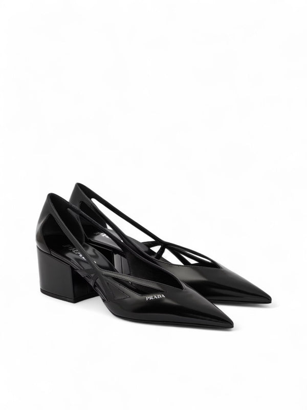 Prada Black Leather Cut-Out Pumps 55