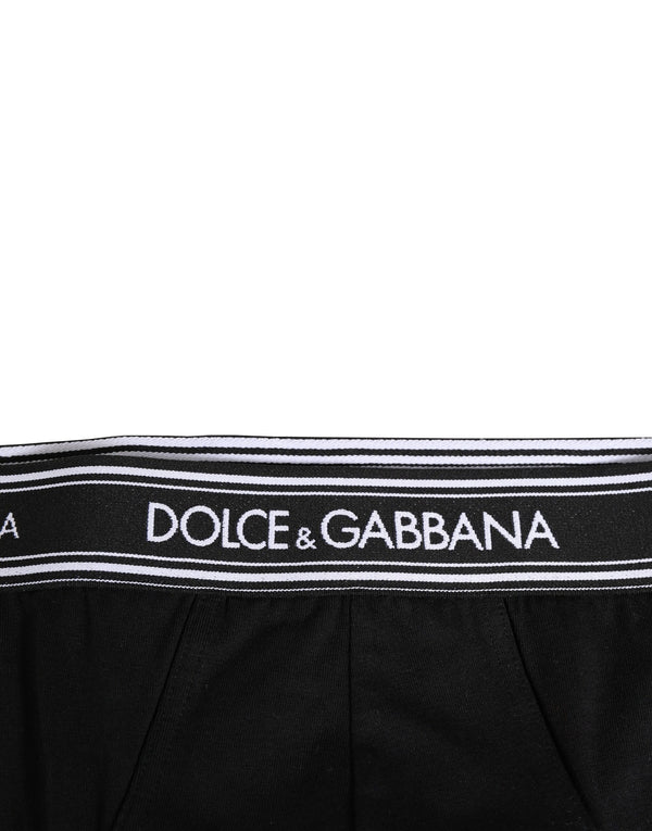 Dolce & Gabbana Black Cotton Stretch Logo Print Brief Underwear