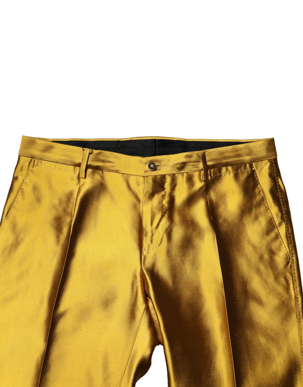 Dolce & Gabbana Yellow Silk Tapered Dress Men Pants
