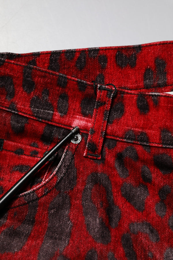 Dolce & Gabbana Red Leopard Print Cotton Skinny Denim Jeans