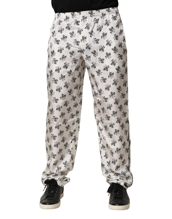 Dolce & Gabbana White Floral Silk Casual Lounge Pants