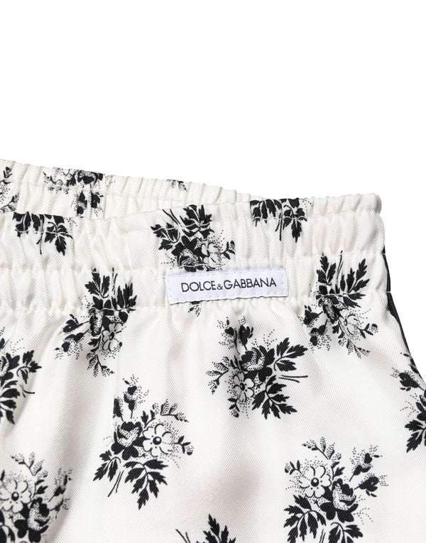 Dolce & Gabbana White Floral Silk Casual Lounge Pants