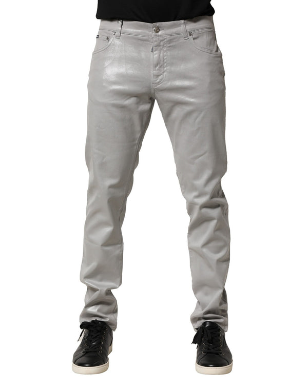 Dolce & Gabbana Silver Cotton Stretch Slim Denim Jeans