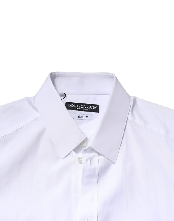 Dolce & Gabbana White GOLD Crown Cotton Dress Formal Shirt