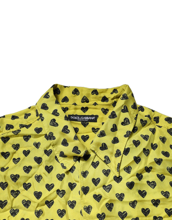 Dolce & Gabbana Yellow Heart Short Sleeves Men Casual Shirt