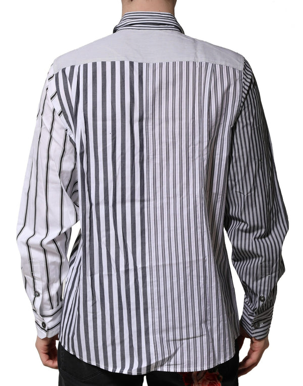 Dolce & Gabbana White Gray Striped Cotton Men Casual Shirt