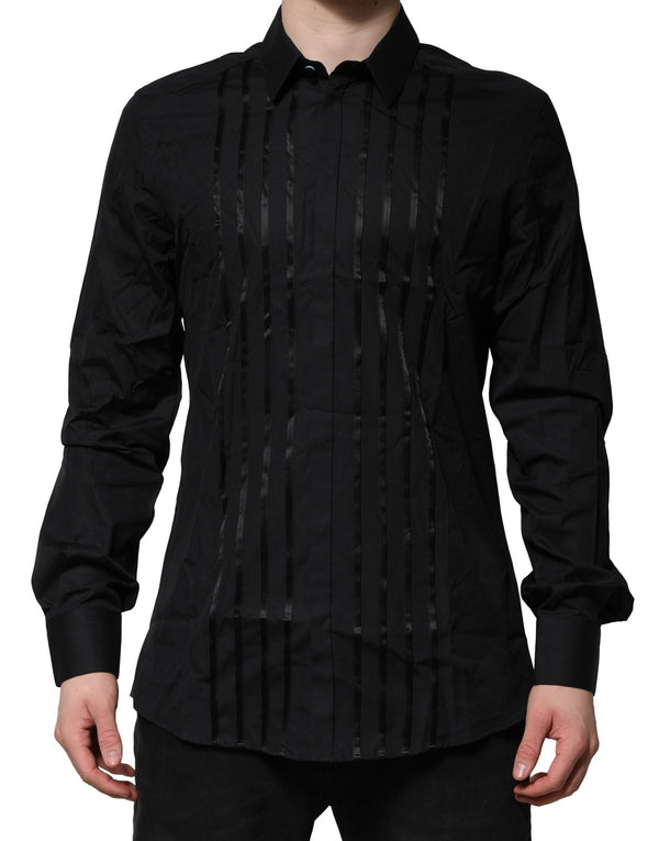 Dolce & Gabbana Black Cotton GOLD Mens Dress Formal Shirt