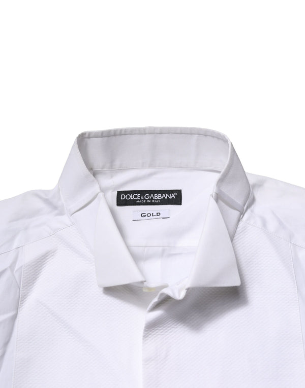 Dolce & Gabbana White GOLD Bib Poplin Dress Men Formal Shirt