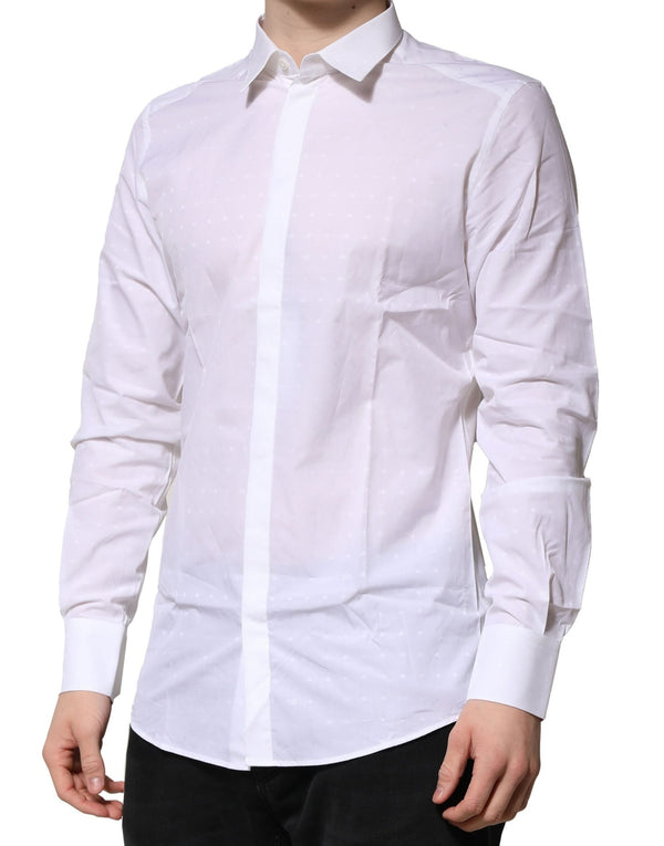 Dolce & Gabbana White Cotton GOLD Long Sleeves Formal Shirt